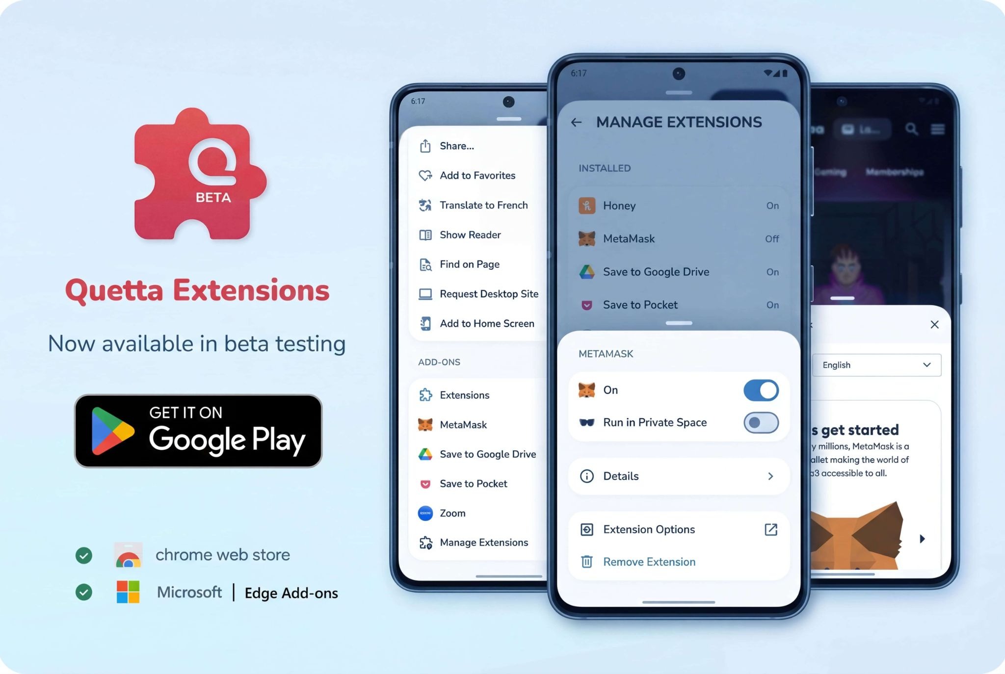 Quetta browser supports extension