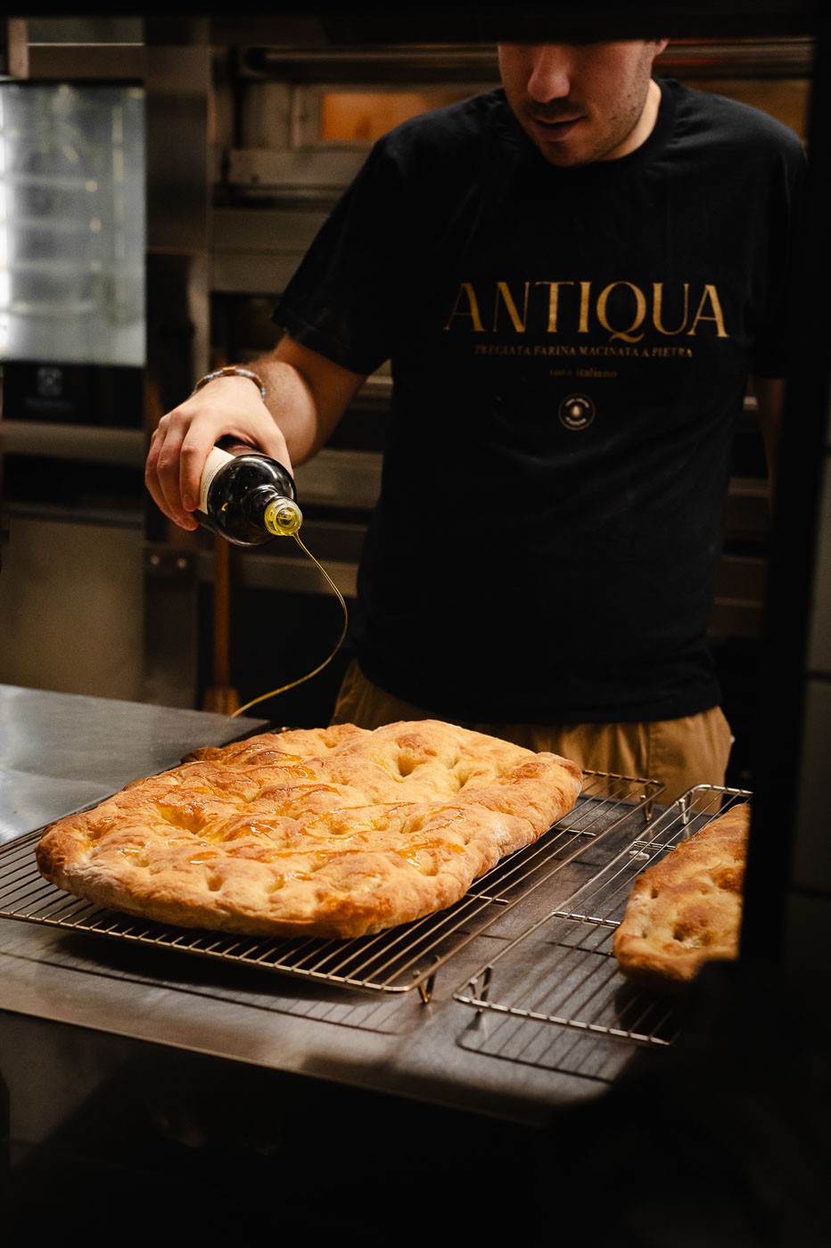 Oil drops on focaccia