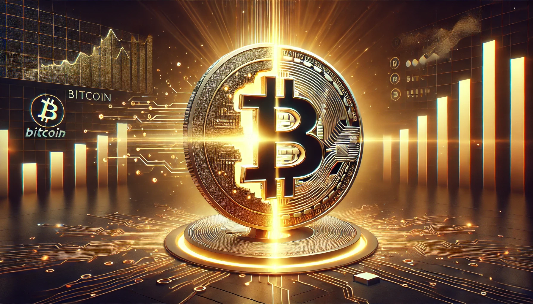 Crypto-themed image featuring charts, digital coins, and market trends, representing cryptocurrency trading and blockchain technology.