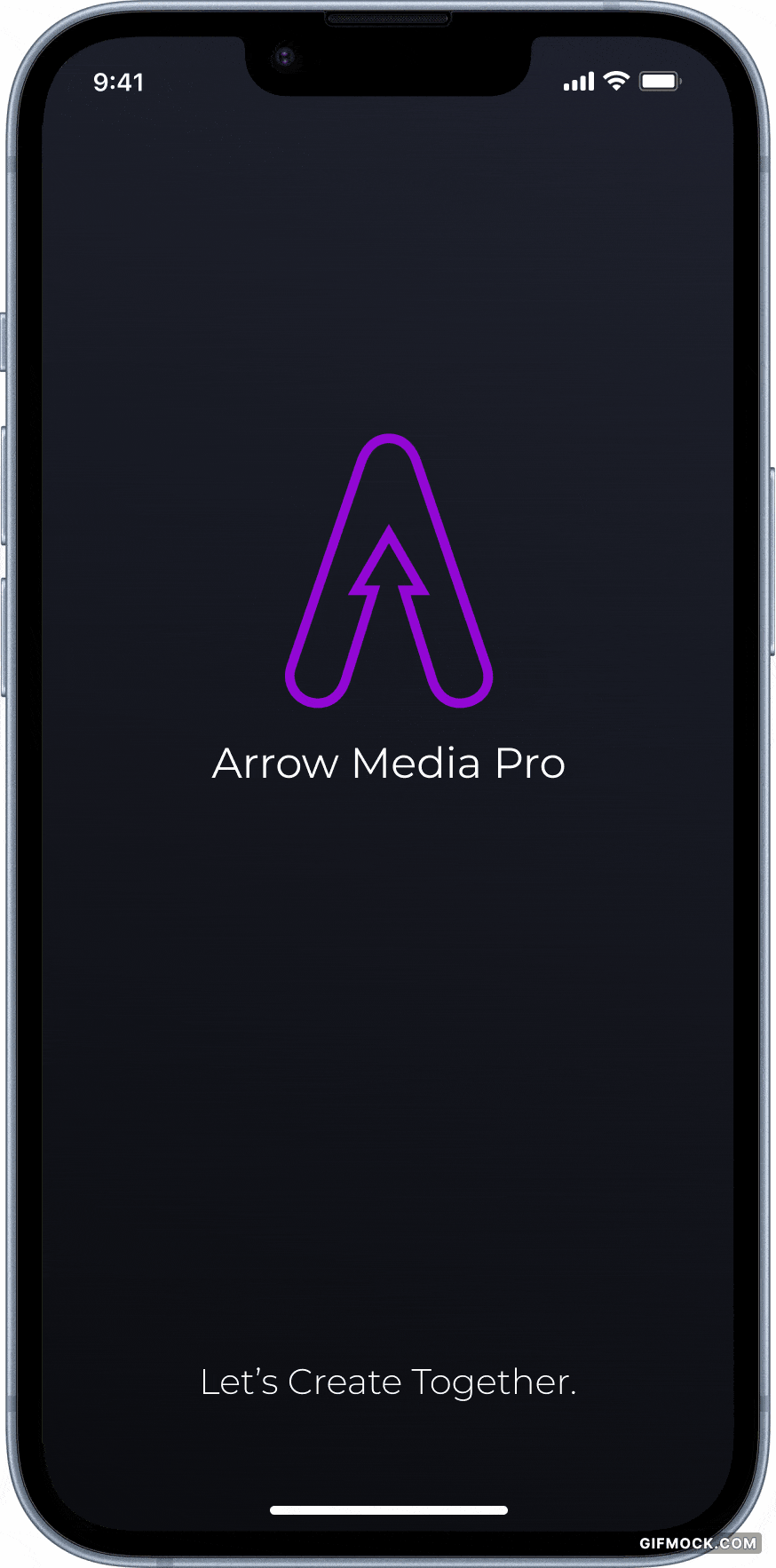 A mobile phone showcasing the design for a media production app