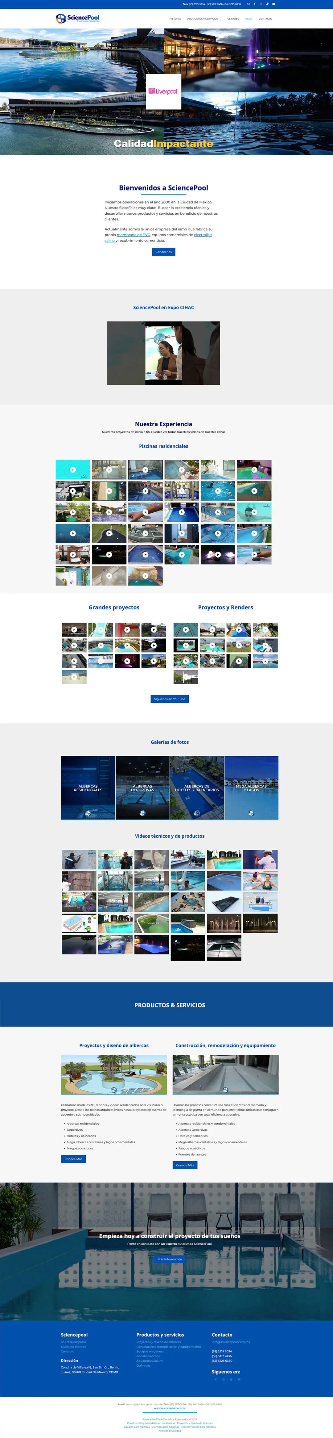 Captura de pantalla de la versión anterior del sitio web SciencePool antes de la optimización; se observa una interfaz con alta carga cognitiva, falta de jerarquía visual y una organización de elementos que dificulta la navegación.