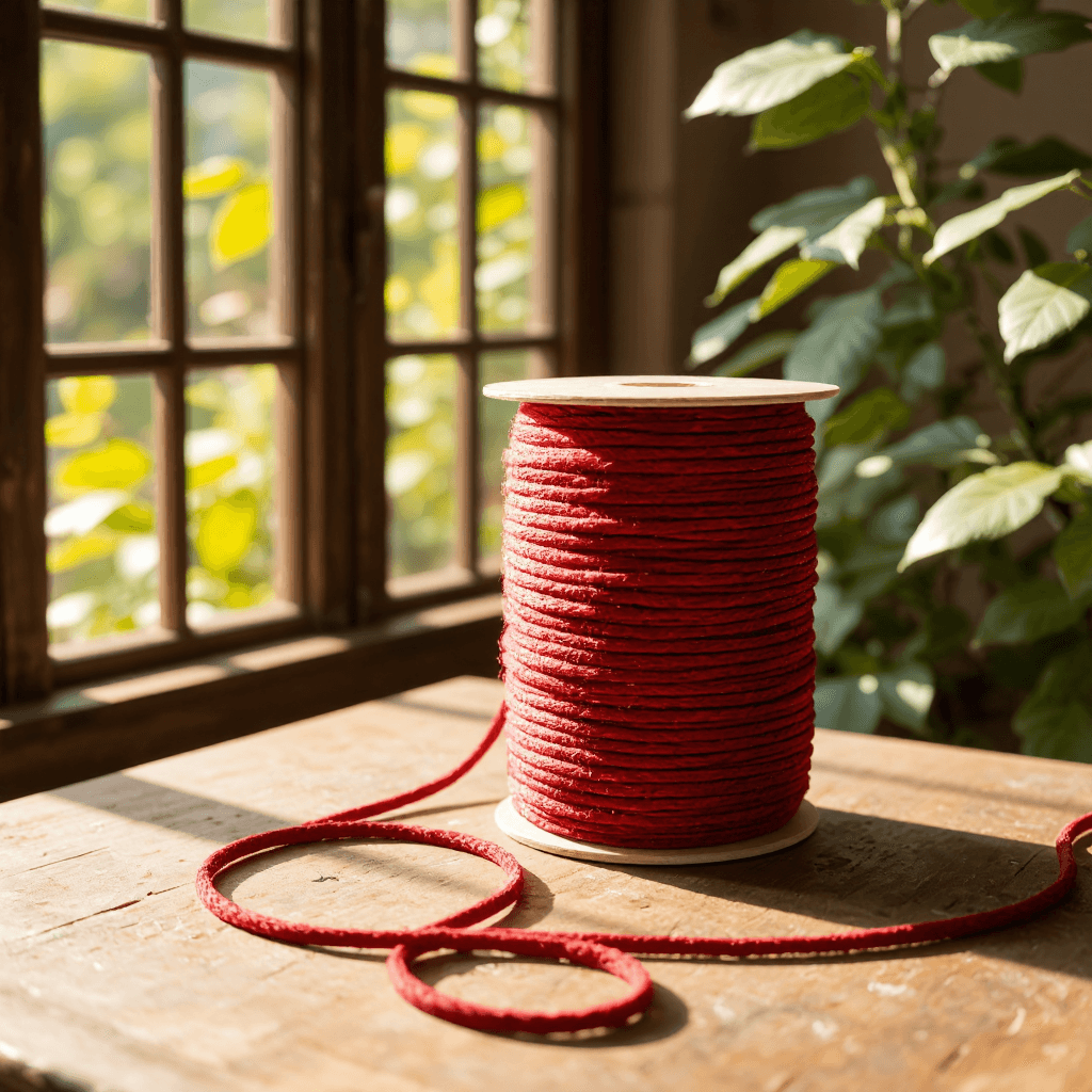 product photography of a spool of decorative cord