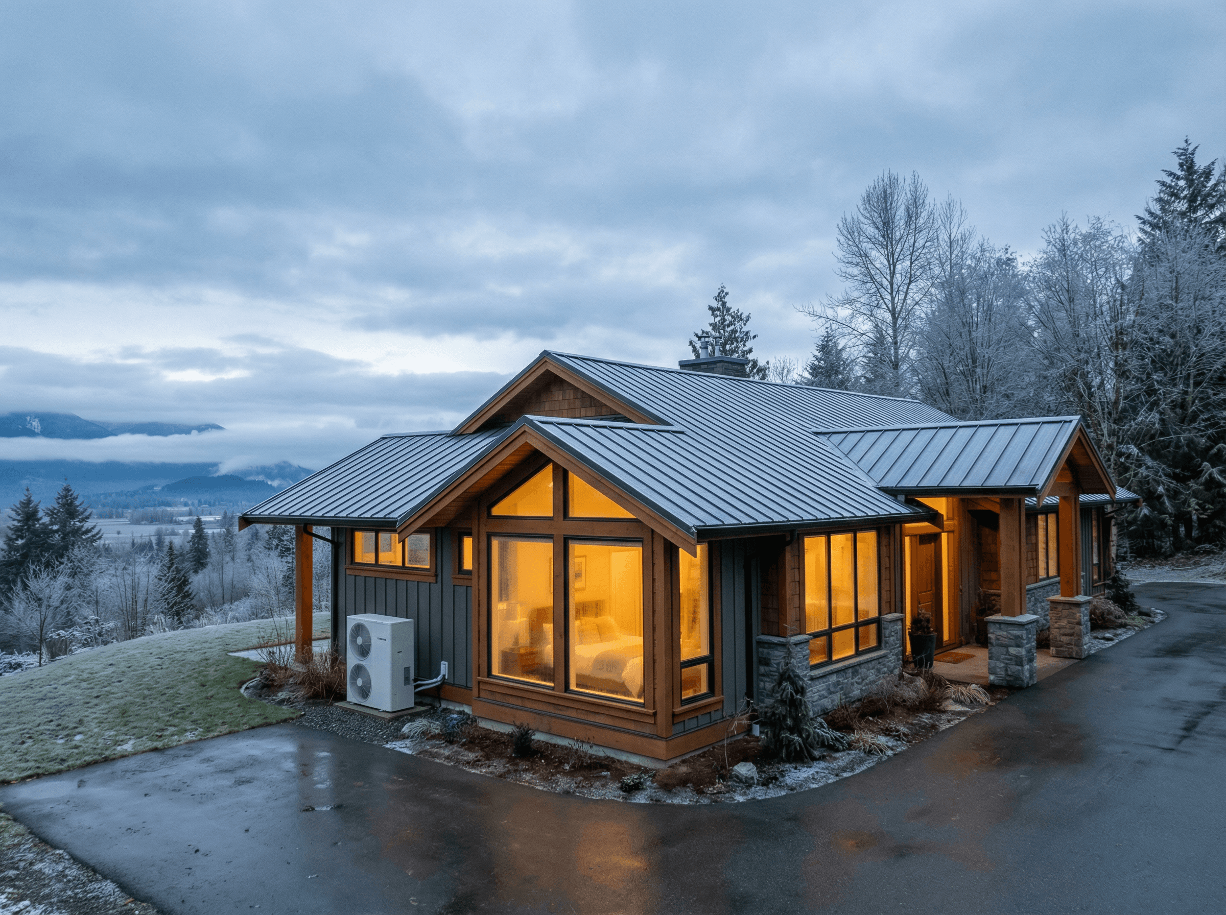 House with HVAC unit in Chilliwack, Fraser Valley, British Columbia, showcasing plumbing and HVAC services.