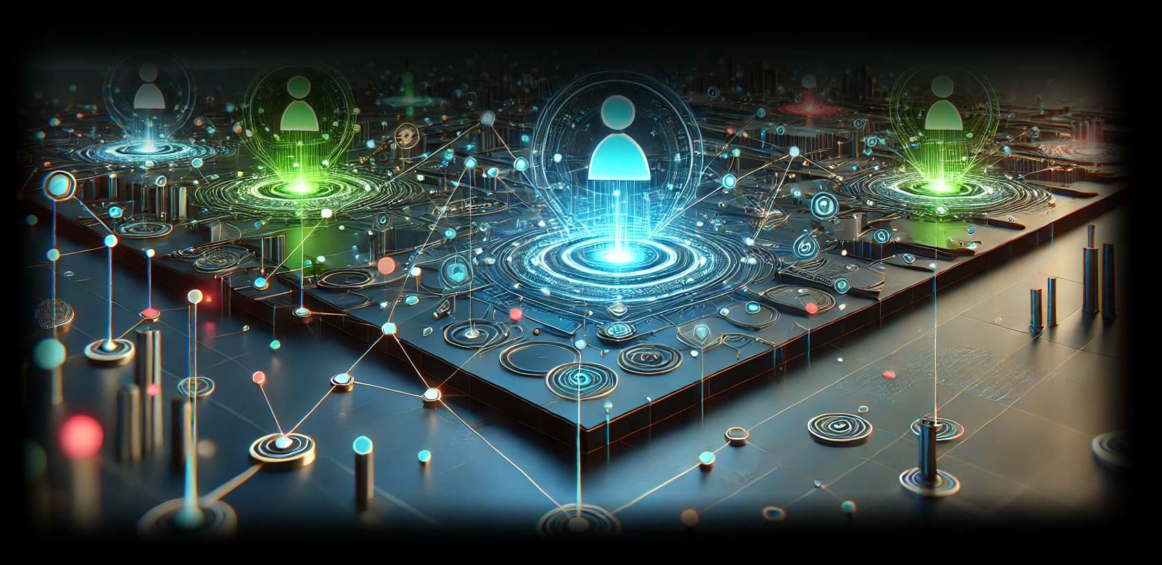 Digital creation of profile user graphics floating on something similar to an electronic component