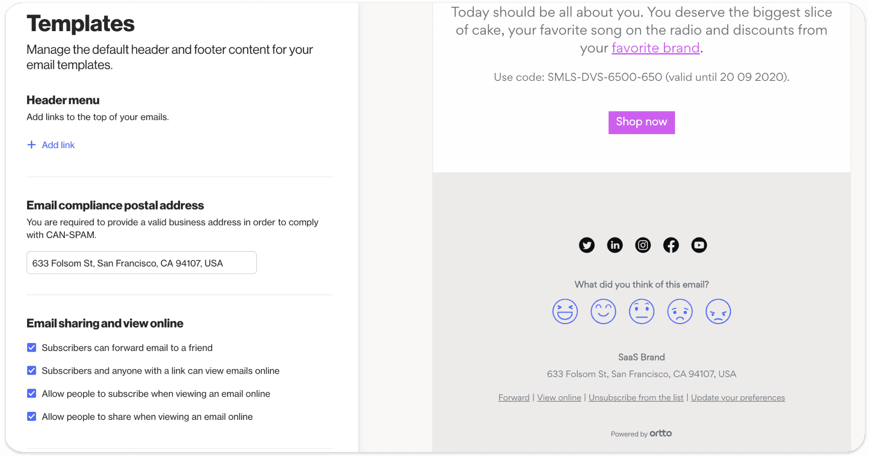 Customizable email footers - Ortto