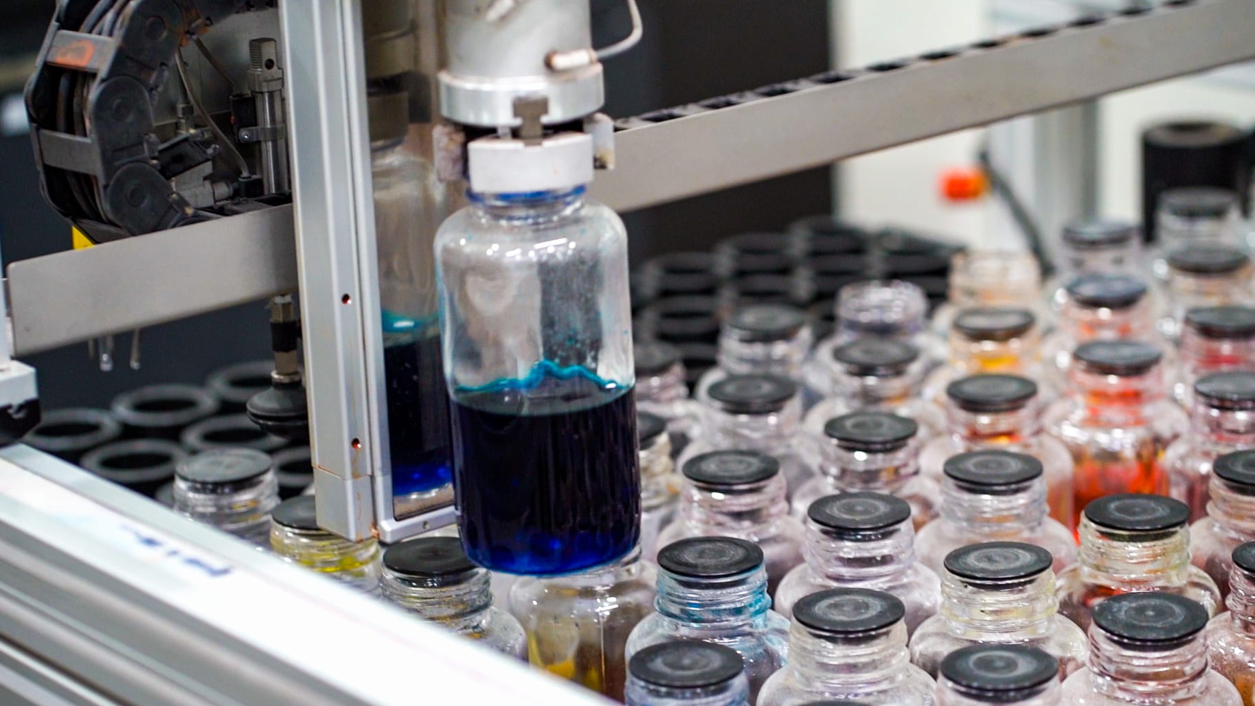 Bottles of colored dyes.