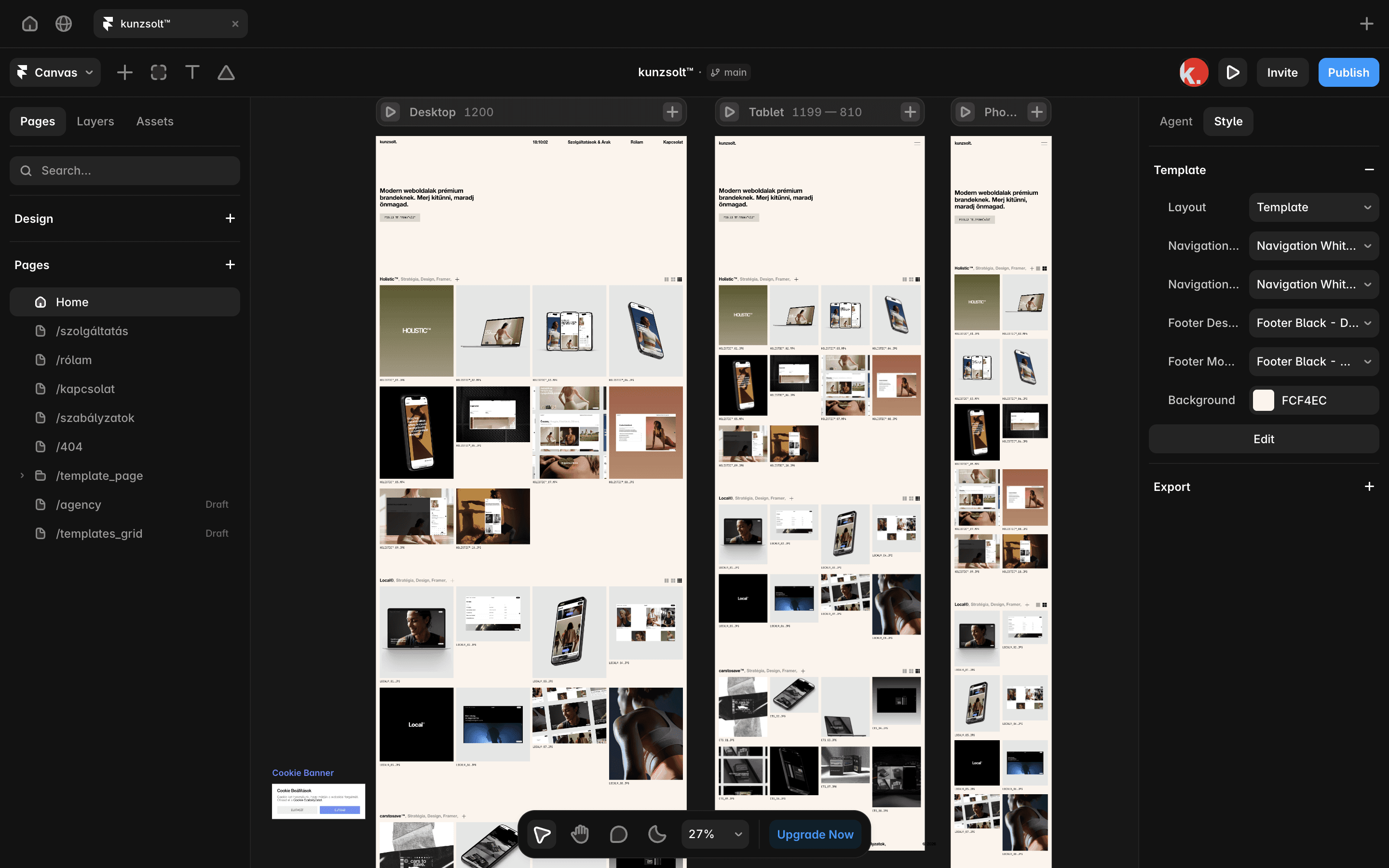 Branding, digitális design, Framer fejlesztés