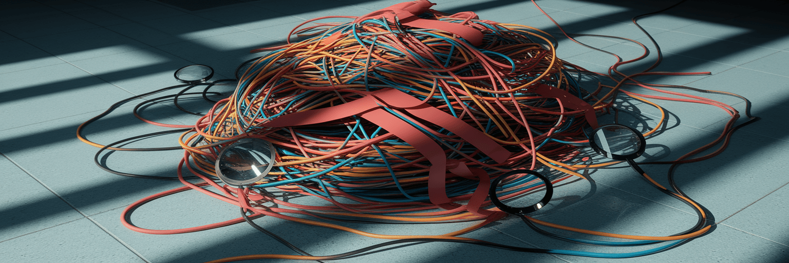 Tangled network wires under audit scrutiny.
