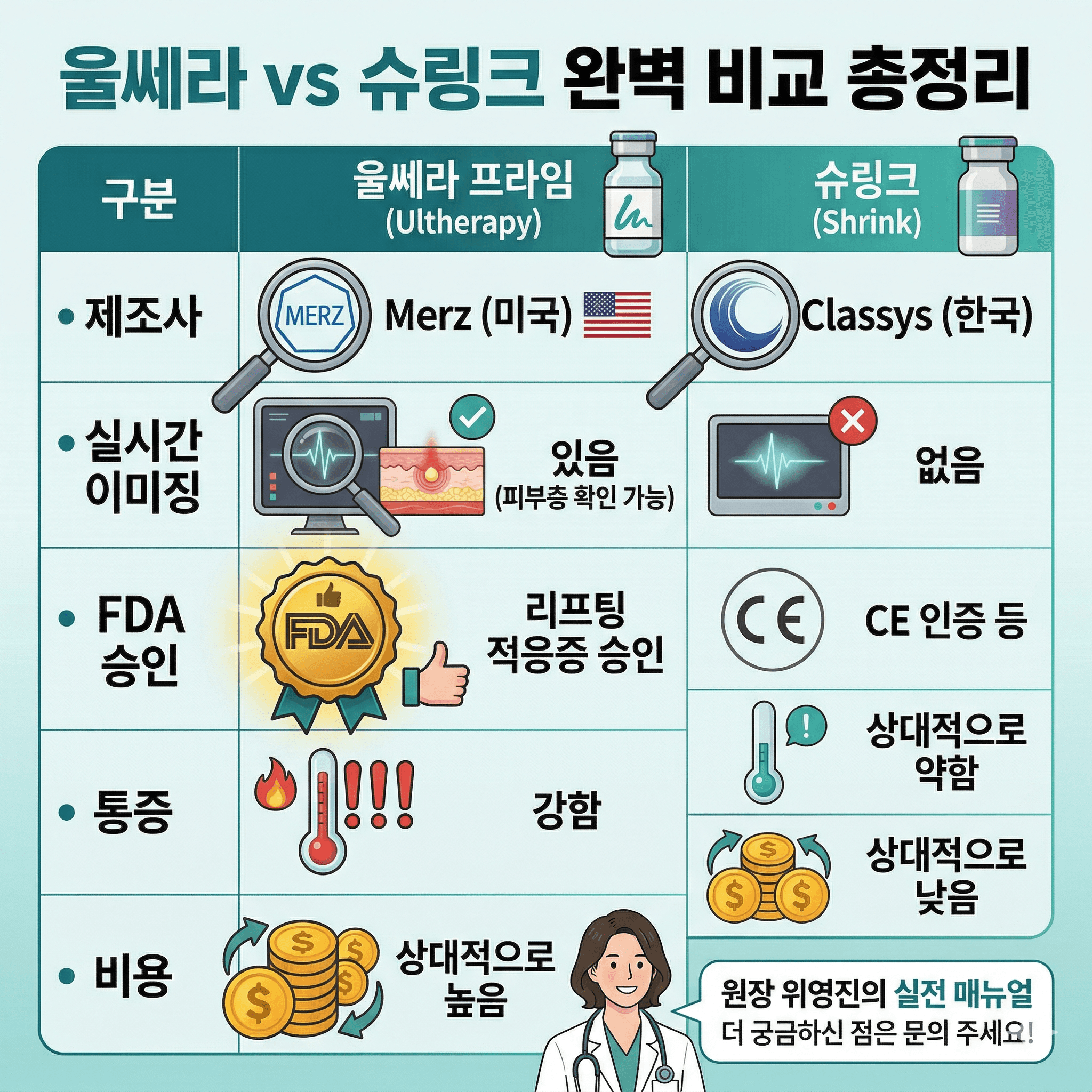 울쎄라 vs 슈링크: 30대 초기 처짐엔 슈링크, 40대 무너진 턱선엔 울쎄라가 정답