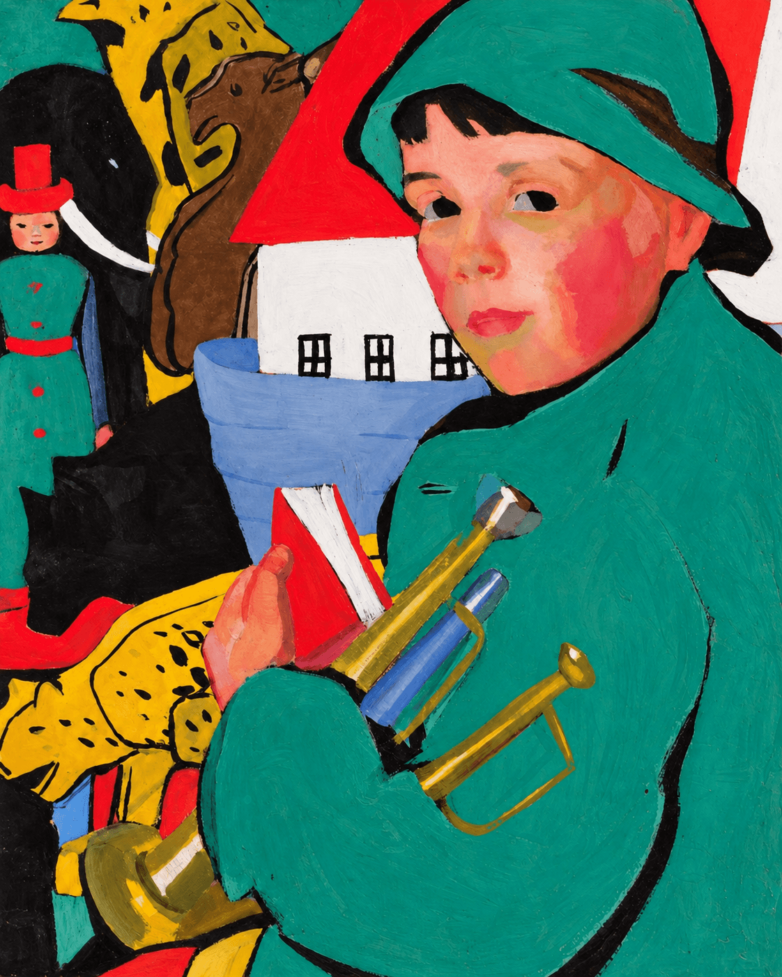 Edith Collier’s Boy with Noah’s Ark, showing a child surrounded by vividly coloured toys, animals and objects.