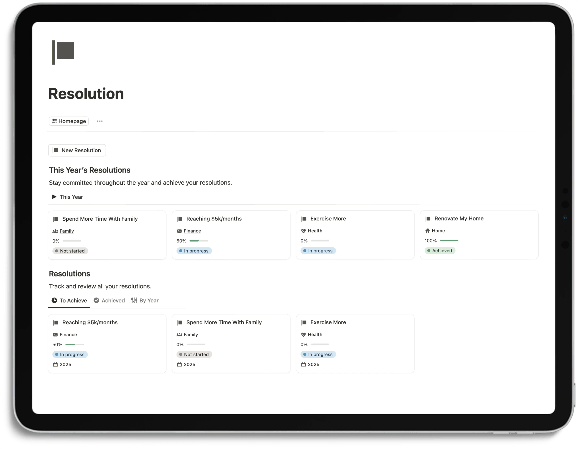 Notion Life Planner - Resolution