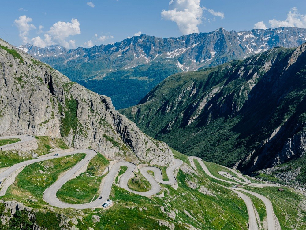 Aerial view of the San Gottardo Pass in the Swiss Alps
