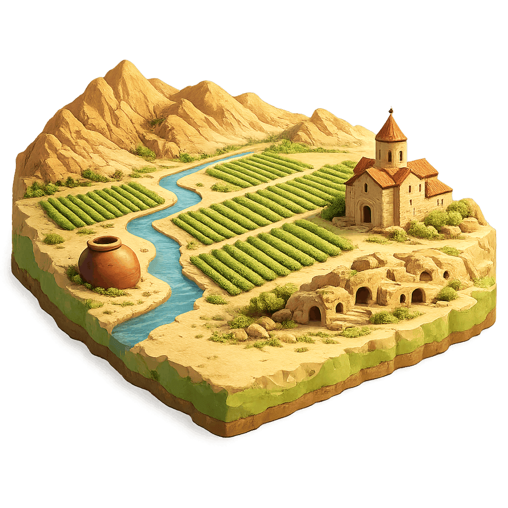 Artistic illustration of the Kartli wine region.