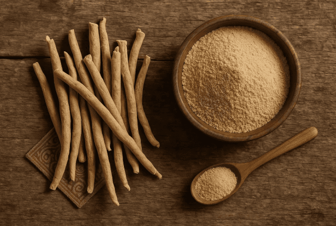Ashwagandha roots and powder