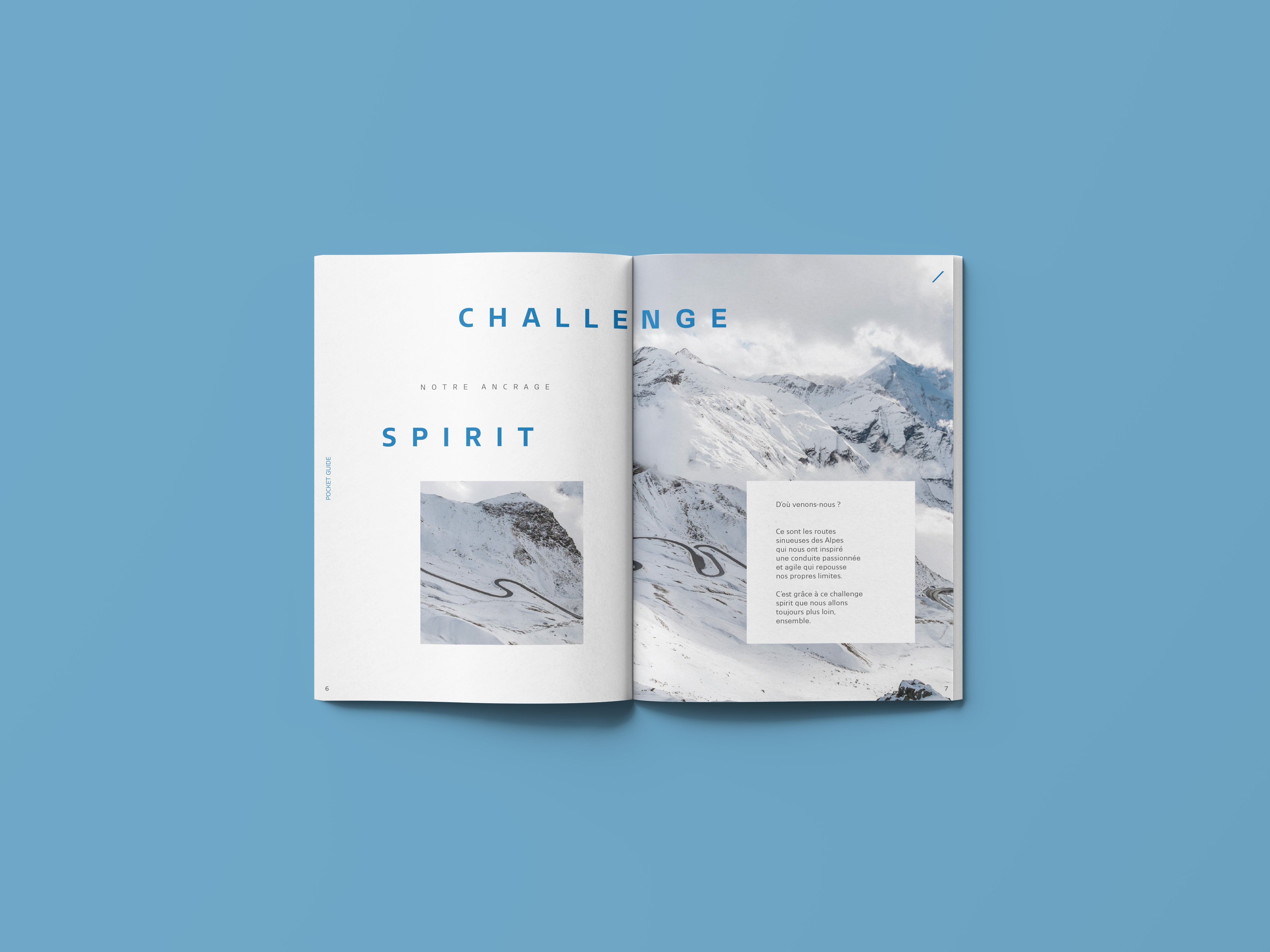 Cover and two-page editorial design for an alpine guide