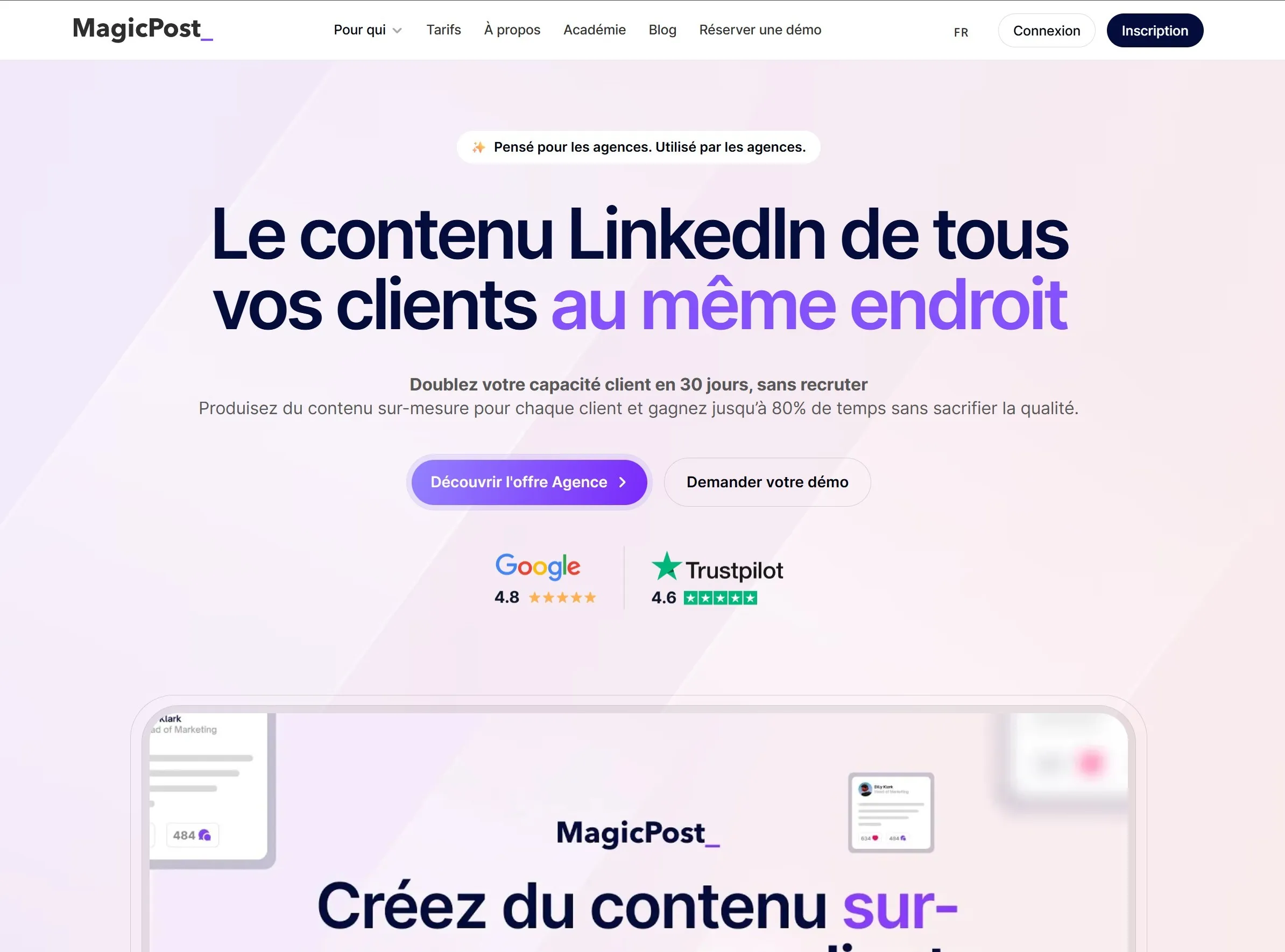 section héro agences landing page magicpost