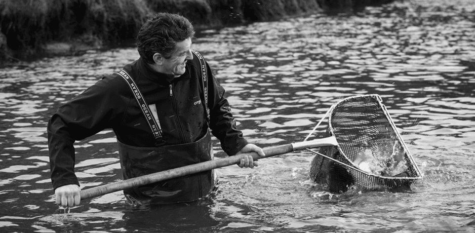 Owner of Goatsbridge Trout Farm fishing the best fish to supply them to As One Restaurant Dublin