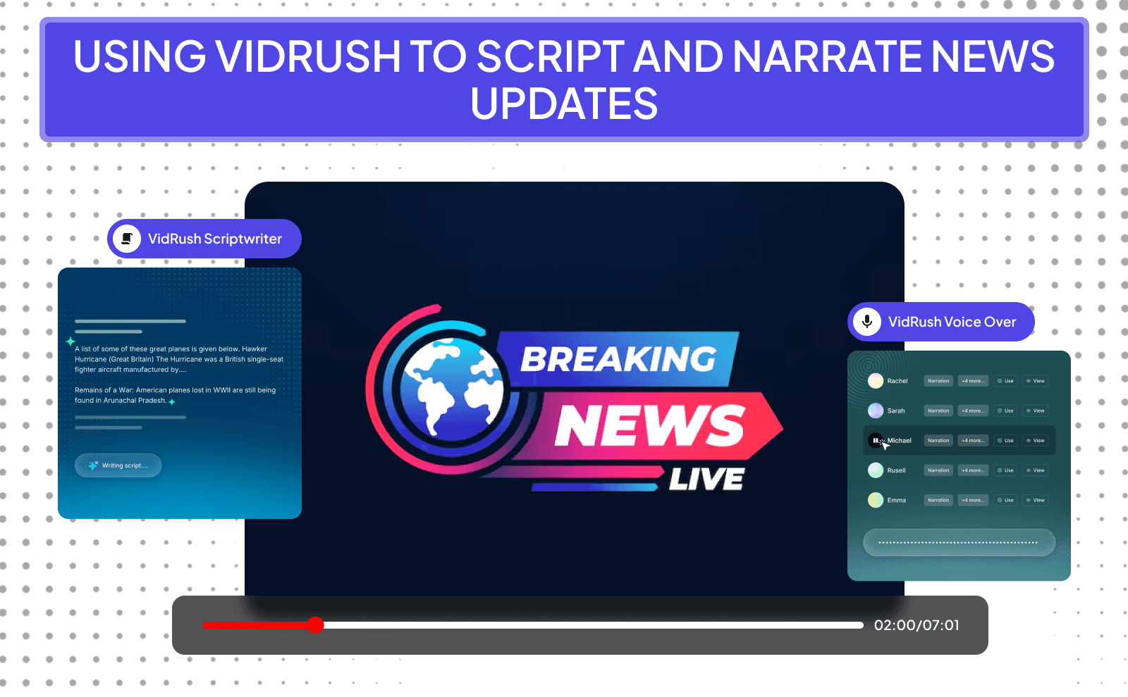 Using VidRush to script and narrate news updates - YouTube Videos You Can Create With AI