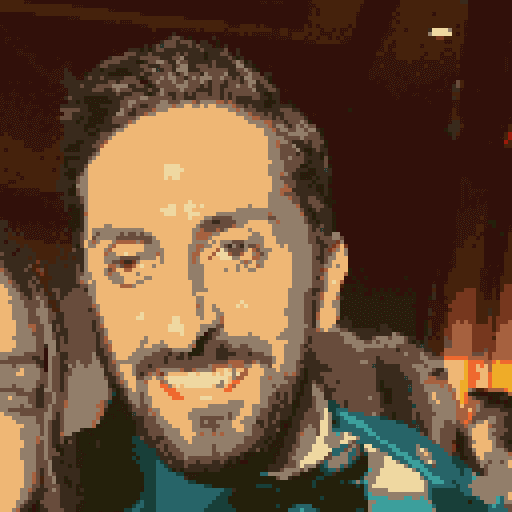 Pixel portrait of Shaun Boland.