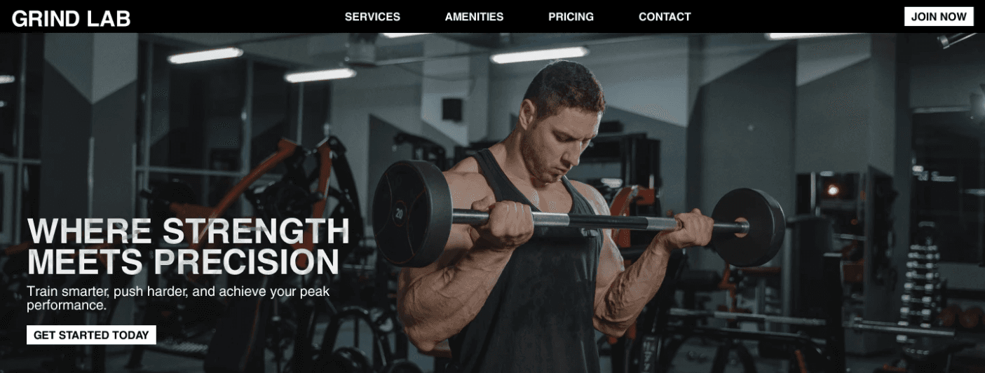 A hero section of a website with a man lifting