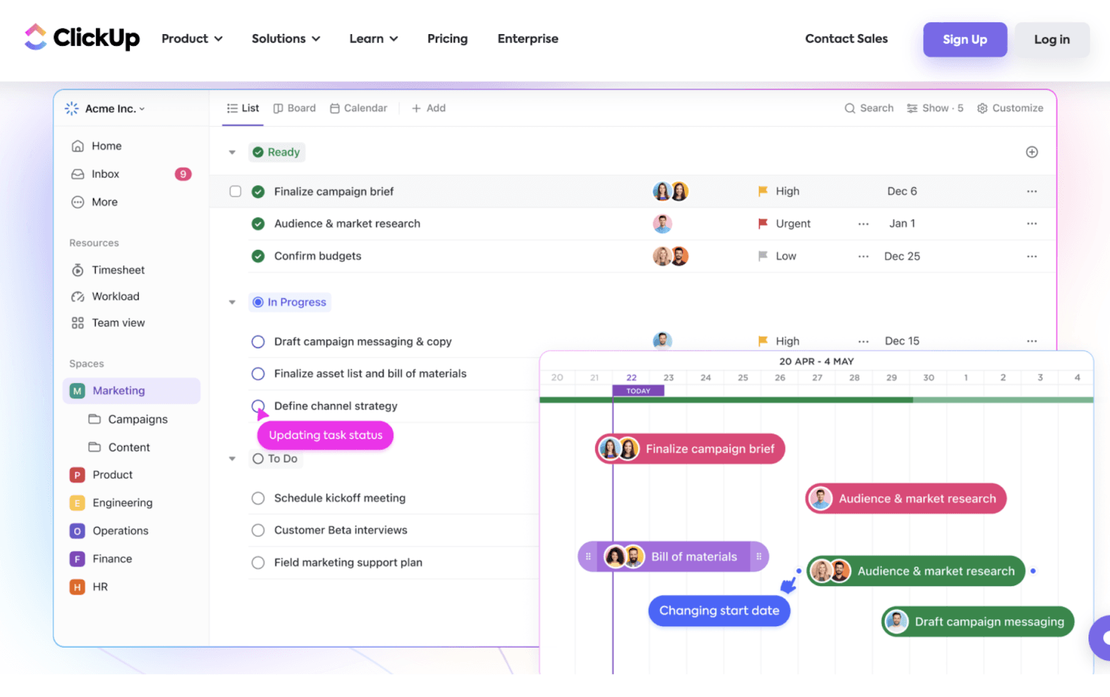ClickUp workingspace overview