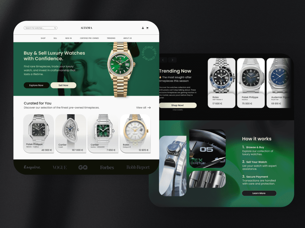Altiora – Luxury Watch Resale Platform | UX/UI Design