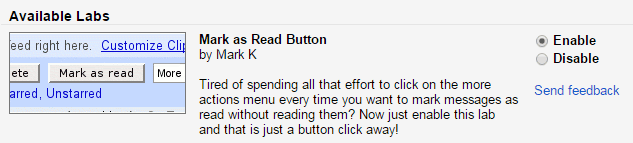Mark as read gmail labs feature