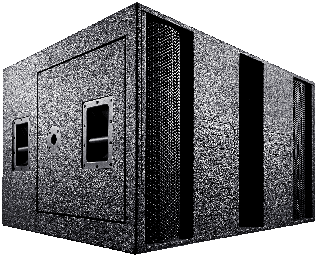 Black speaker cabinet with honeycombed grilles and handles