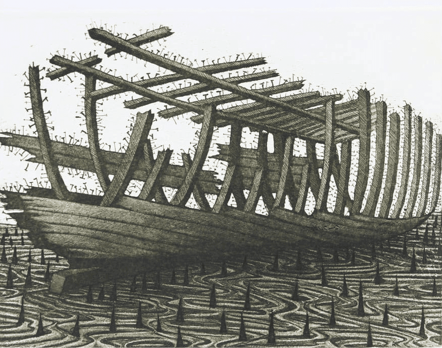 herd of sheep on road painting