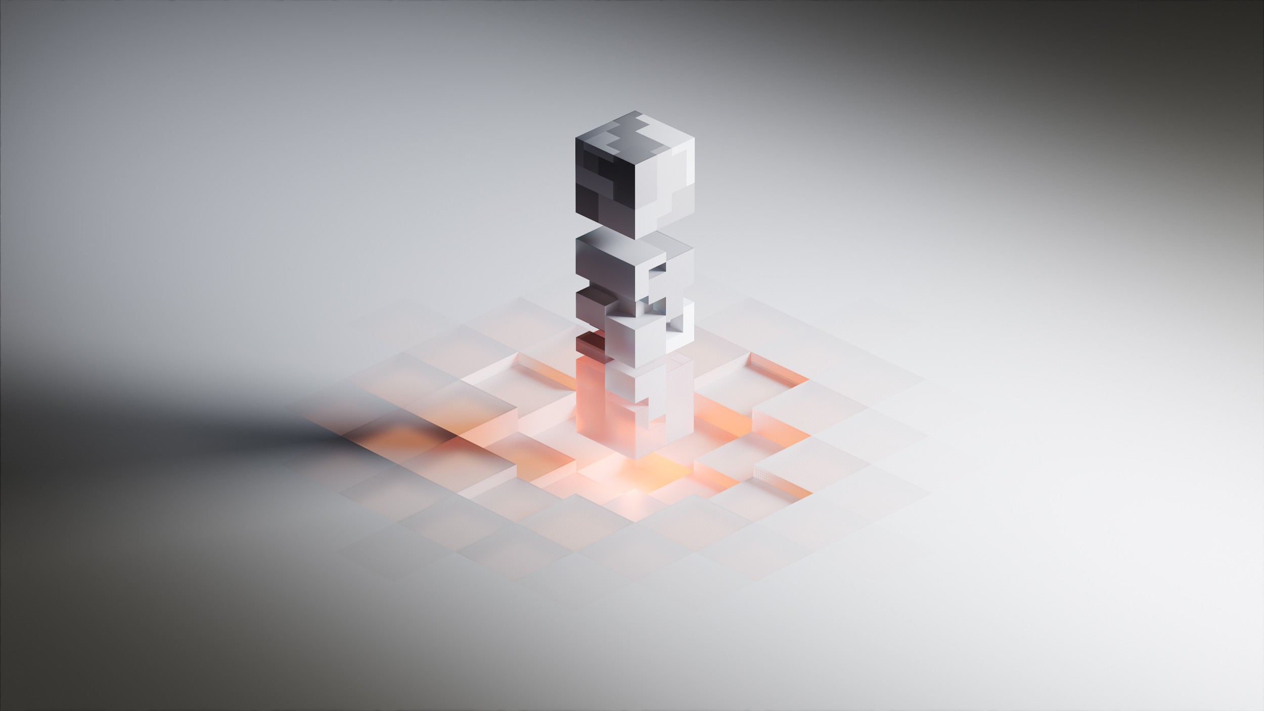 3D cube model rendered in Cinema 4D with Redshift, used to represent complex data structures and analytics