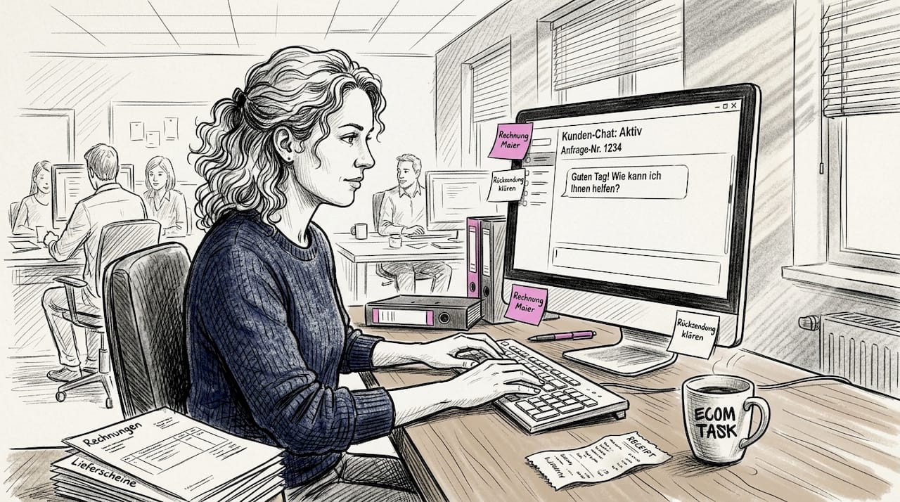 Ein Servicemitarbeiter nutzt ein System, das von einer KI unterstützt wird.