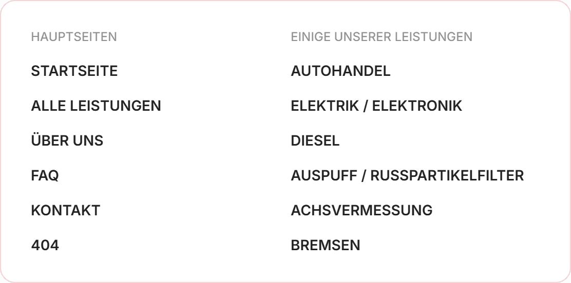 die navigationsleiste einer Website von einer autowerkstatt