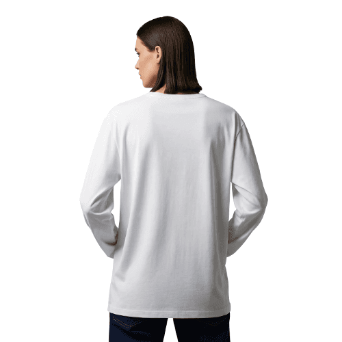 Back-view long-sleeve t-shirt mockup on female model