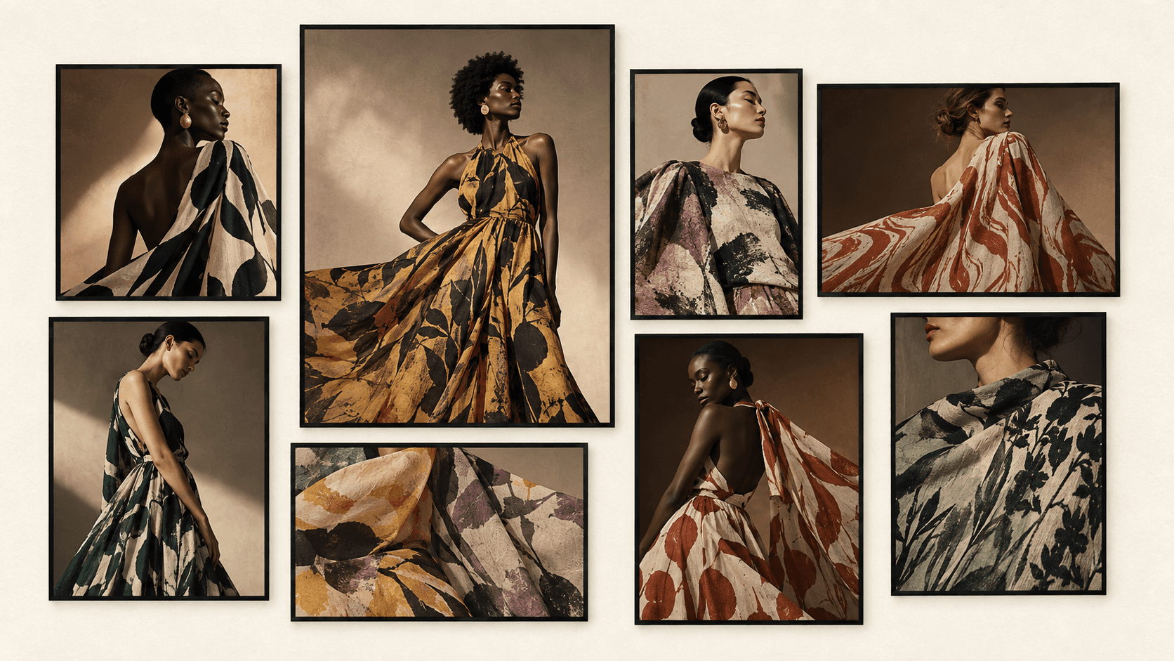 Moodboard of PrintPort fashion print worlds