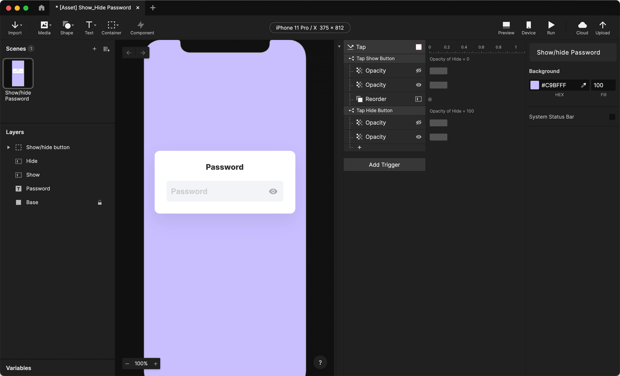 Move the Reorder response under the first Condition, i.e. the one with the title "Tap Show button".
