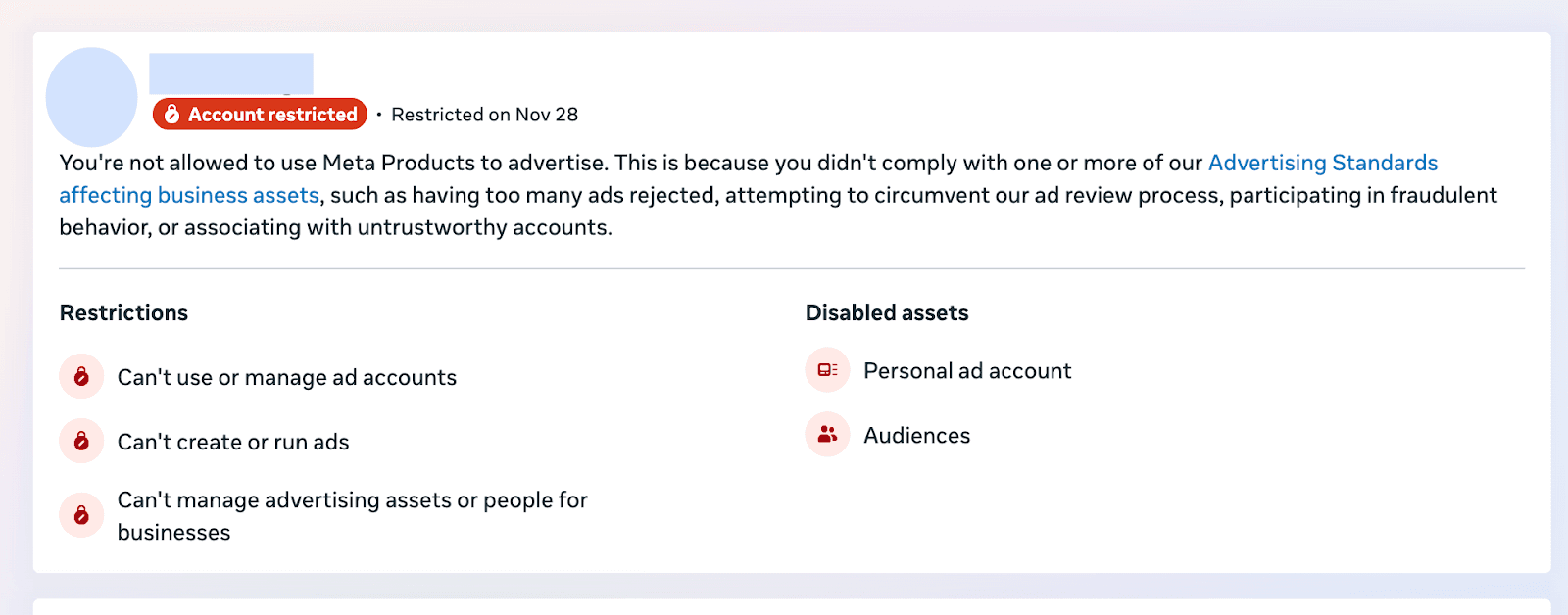 Facebook Account Restrictions