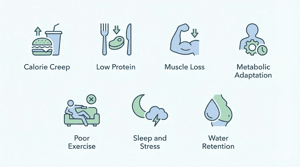 Seven common causes of semaglutide weight loss plateau infographic