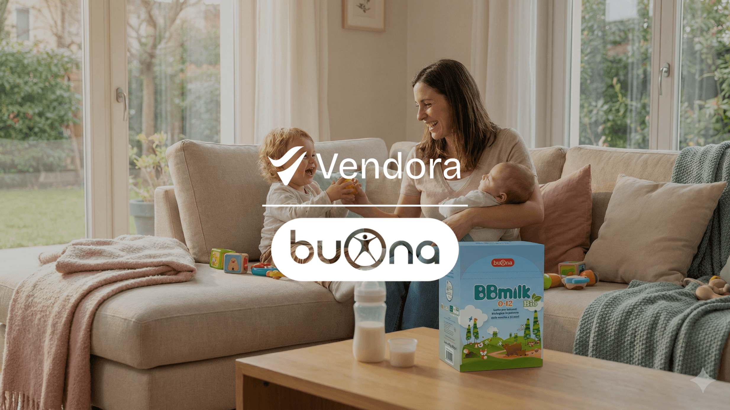 Vendora x Buona SpA showing image with a mom with bbmilk with his kid