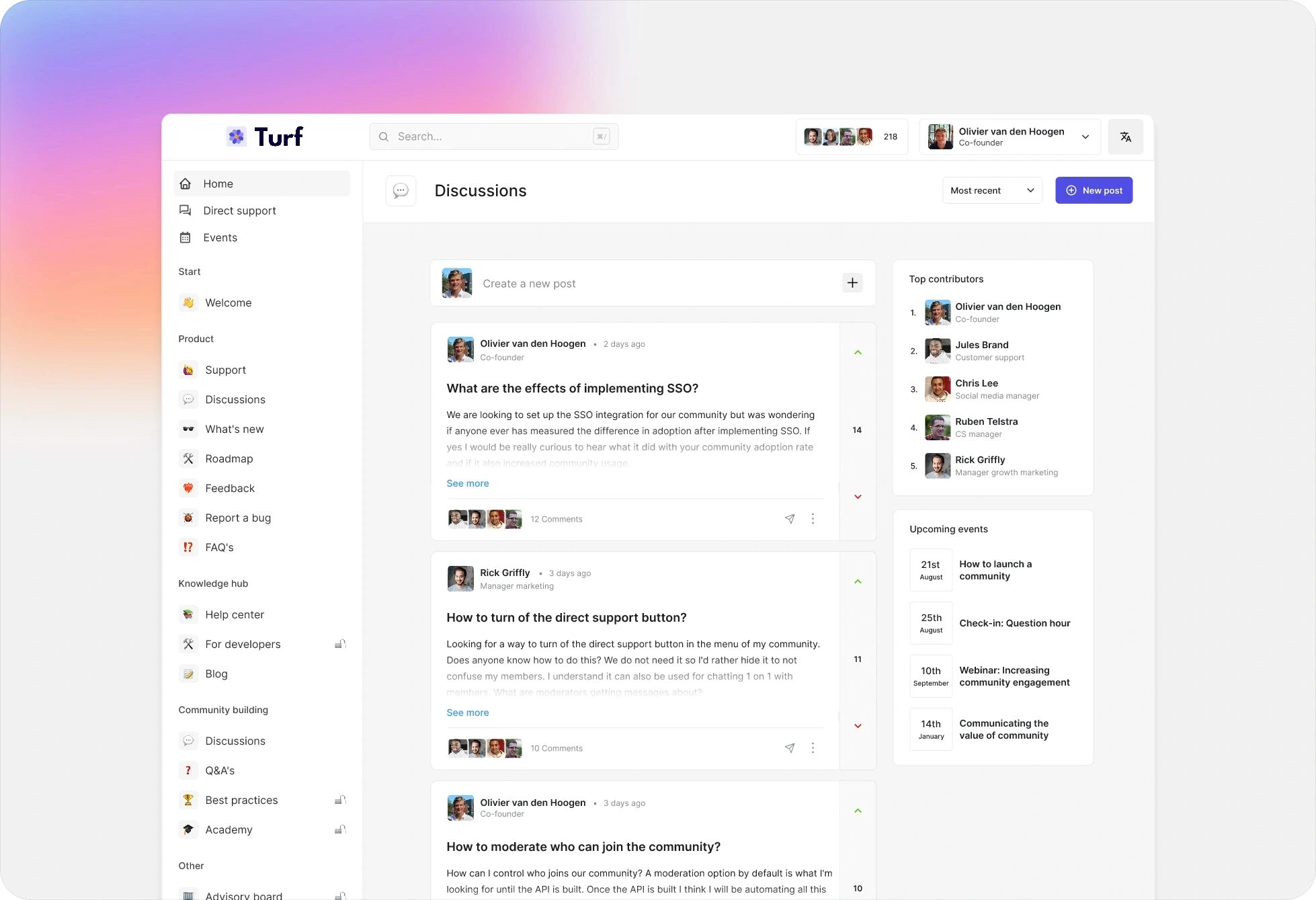 Turf community forum functionality