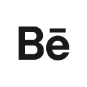 Logotipo do Behance preto envolvido por um círculo branco