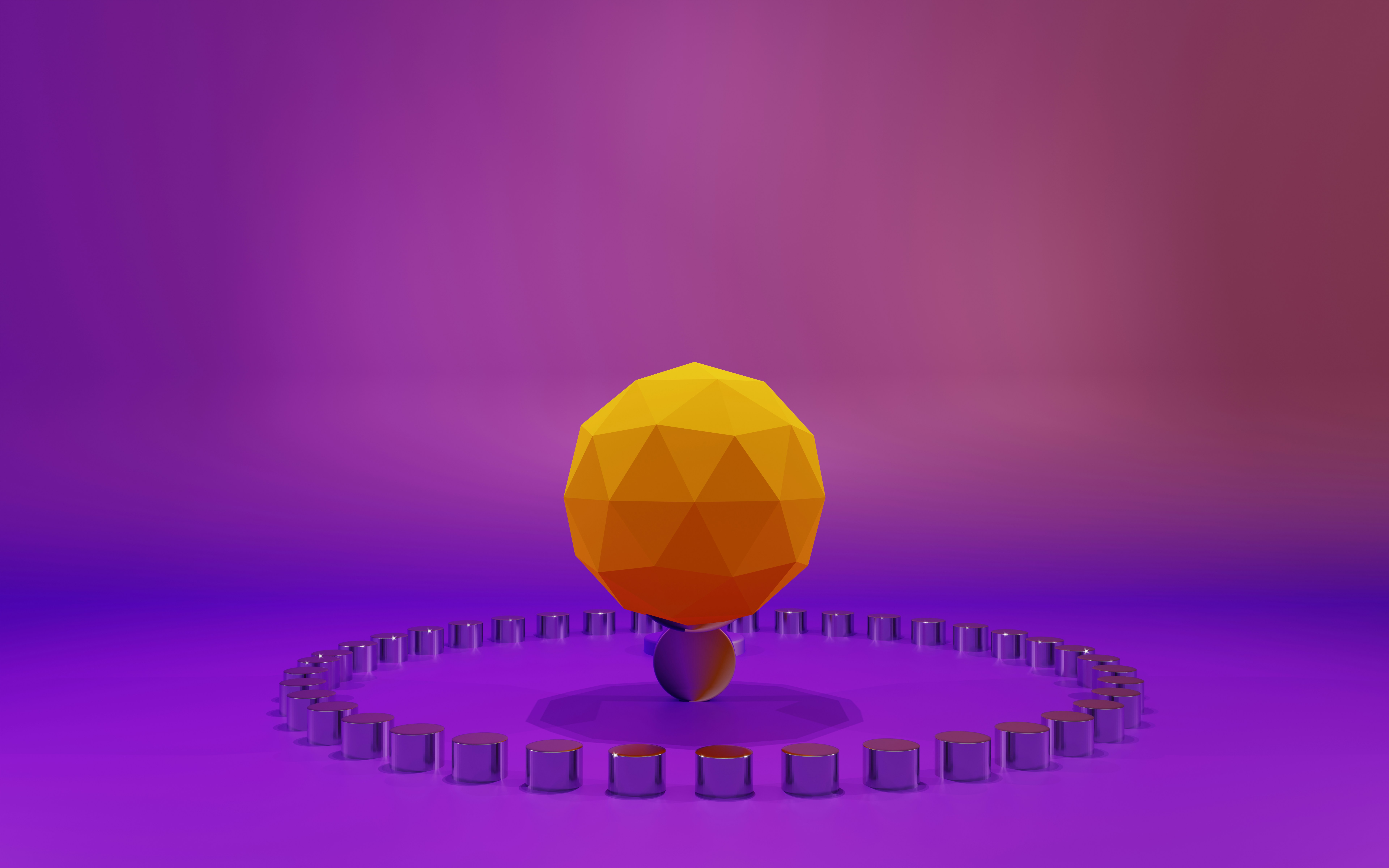 A computer generated image of an orange ball on a purple background