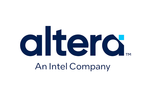 Logo of Altera, an Intel company, featuring bold text in blue with a small dot over the "i" in "altera."