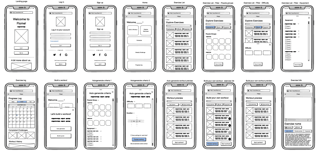 Low fidelity mobile wireframes
