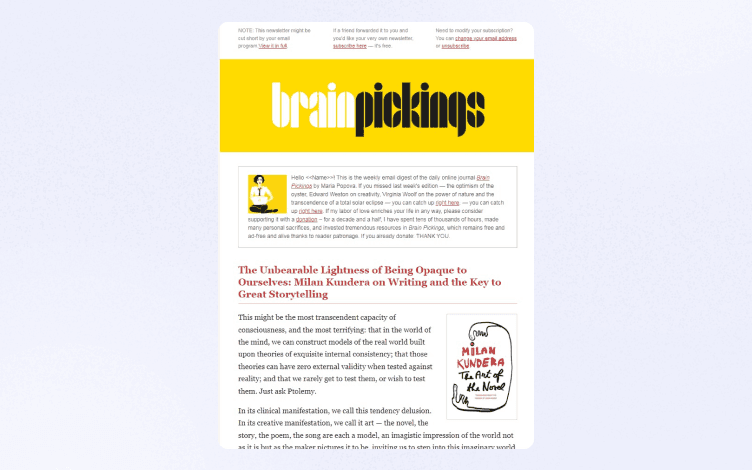 Newsletter design best practices from Brain Pickings