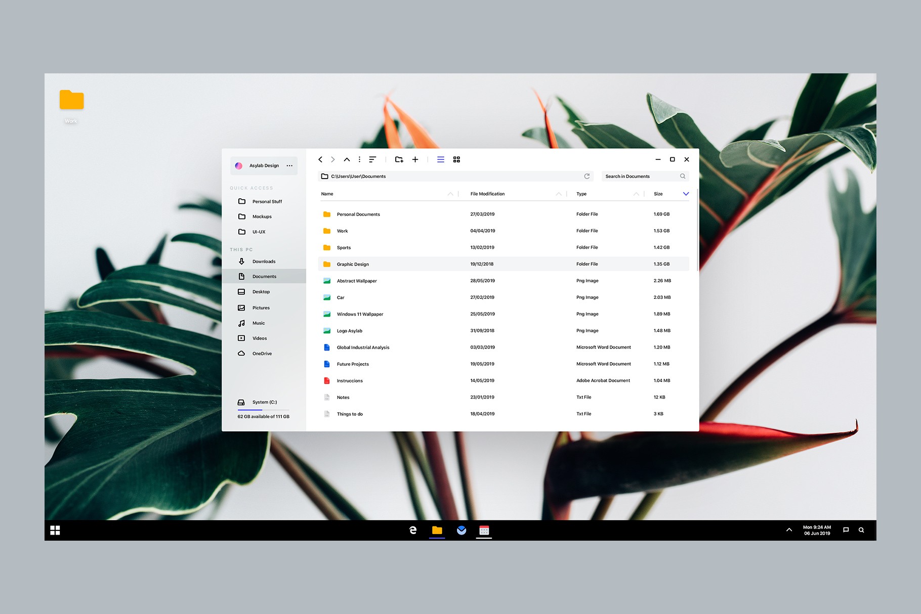 Light mode Windows 11 concept with an open file explorer displaying folders and files.