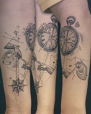 Tatouage fine ligne graphique par Julien Joolz — Grinoir Tattoo