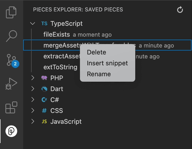 Deleting a snippet from VS Code.