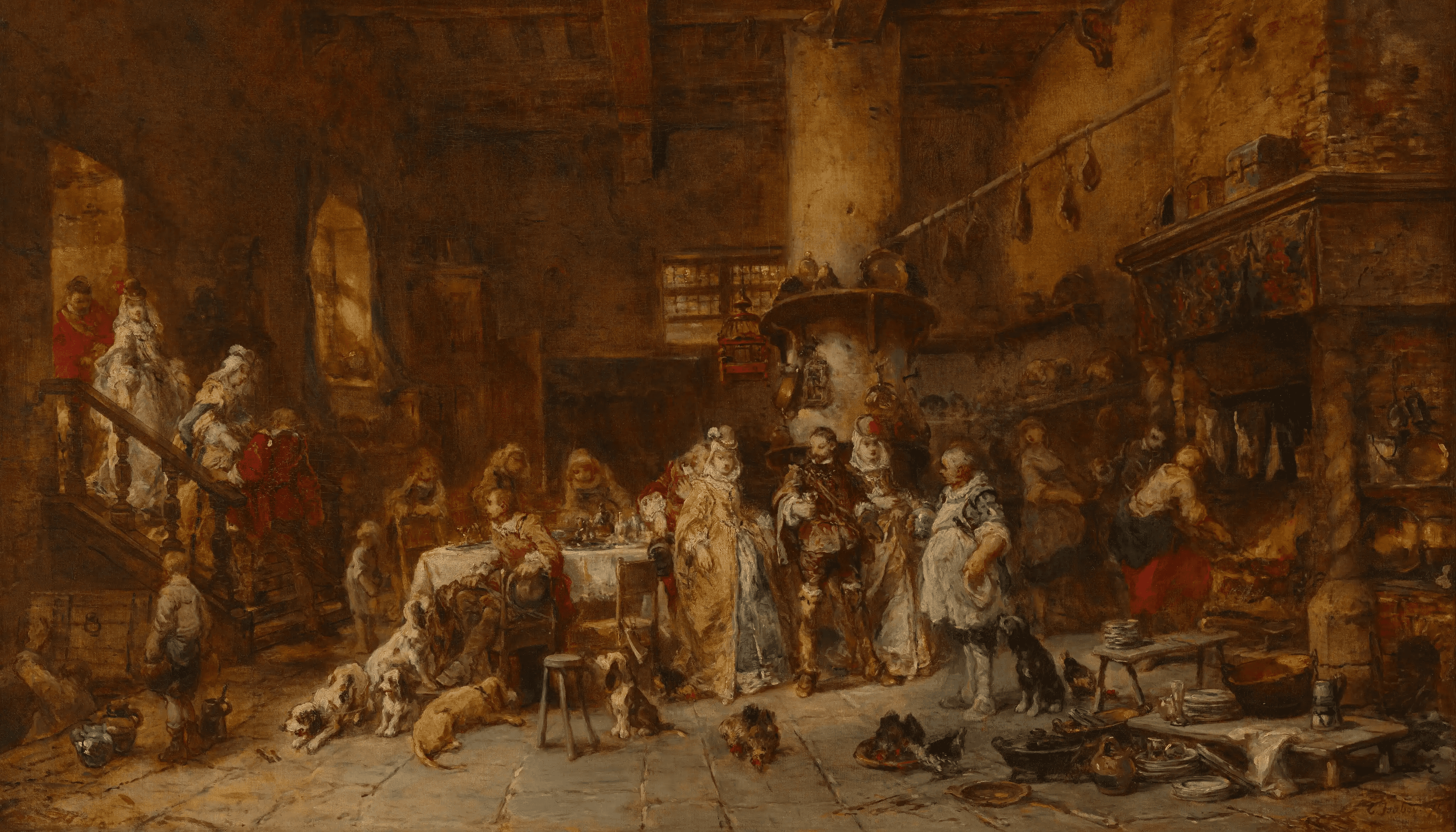 18th Century painting of a common room with people