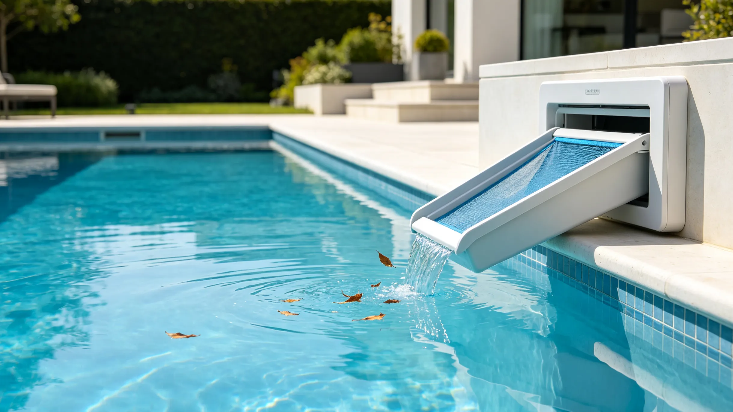 Pool water level positioned correctly for effective skimmer operation