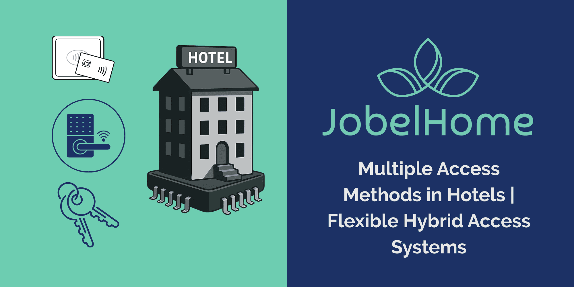 Multiple access methods in hotels with hybrid access systems combining NFC, PIN codes, mobile access, and physical keys to reduce front desk dependency and improve operational flexibility.